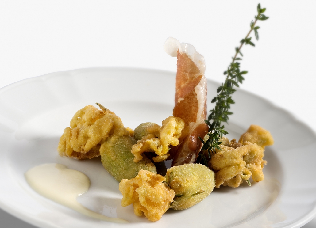 Fiori di zucca ripieni con funghi e prosciutto di Sauris IGP